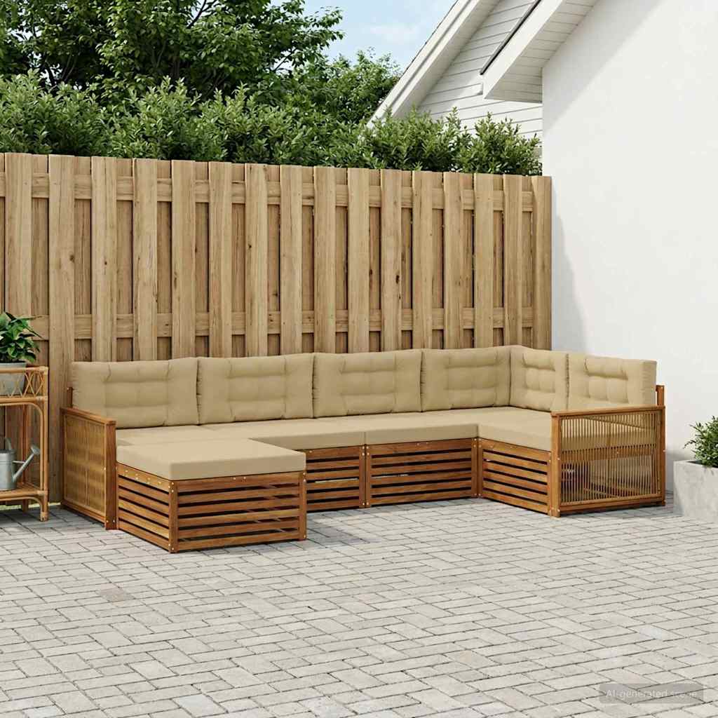 Udendørs sofagruppe med pude 6 pcs Naturlig og Beige