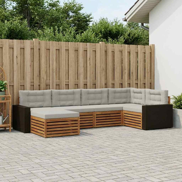 Udendørs sofagruppe med pude 6 pcs Naturfarvet og lysegrå