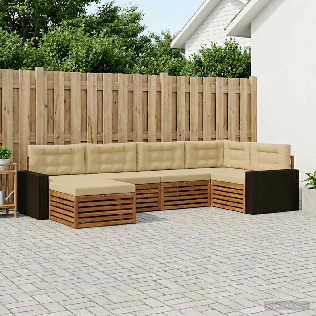 Udendørs sofagruppe med pude 6 pcs Naturlig og Beige