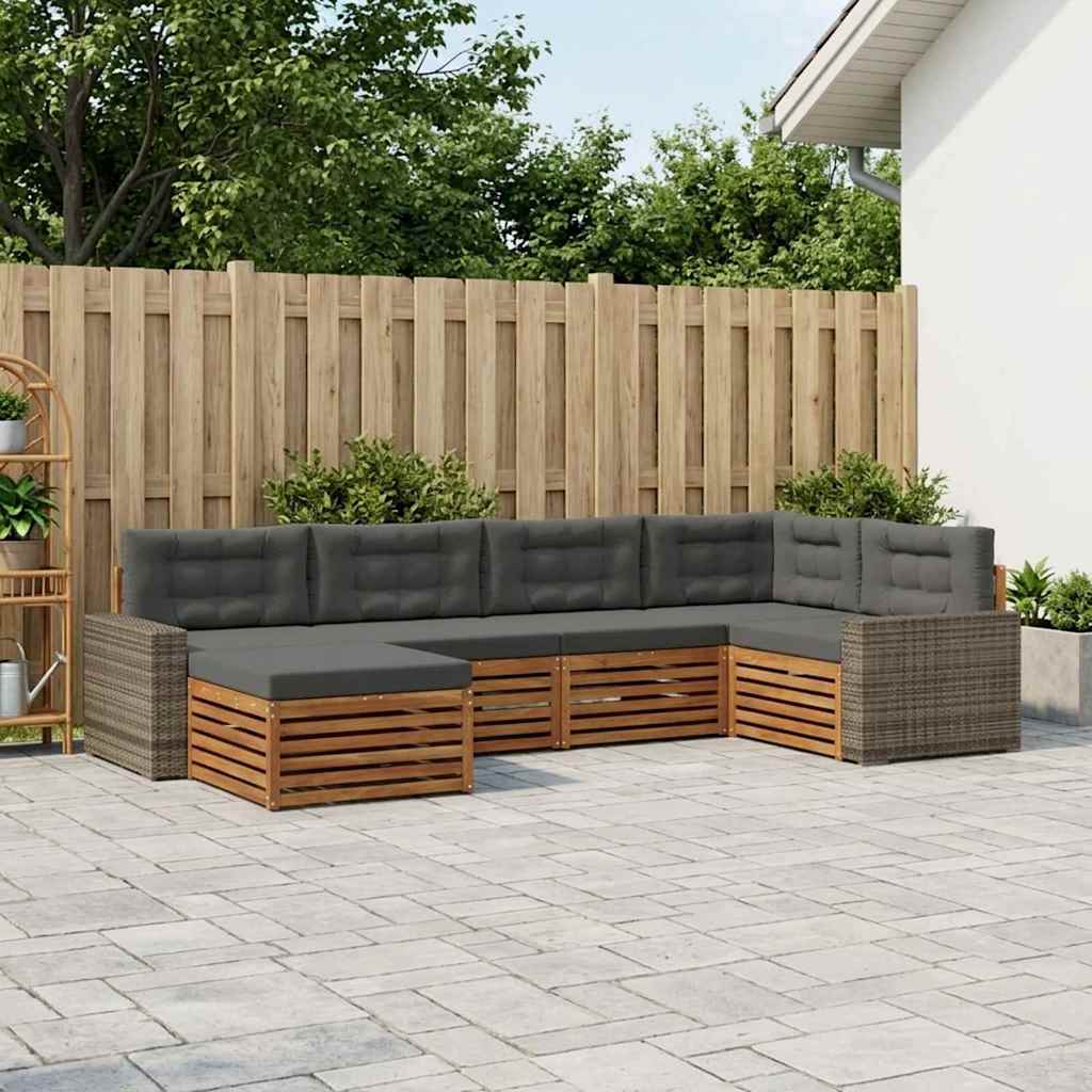 Udendørs sofagruppe med pude 6 pcs Naturlig og Antracit