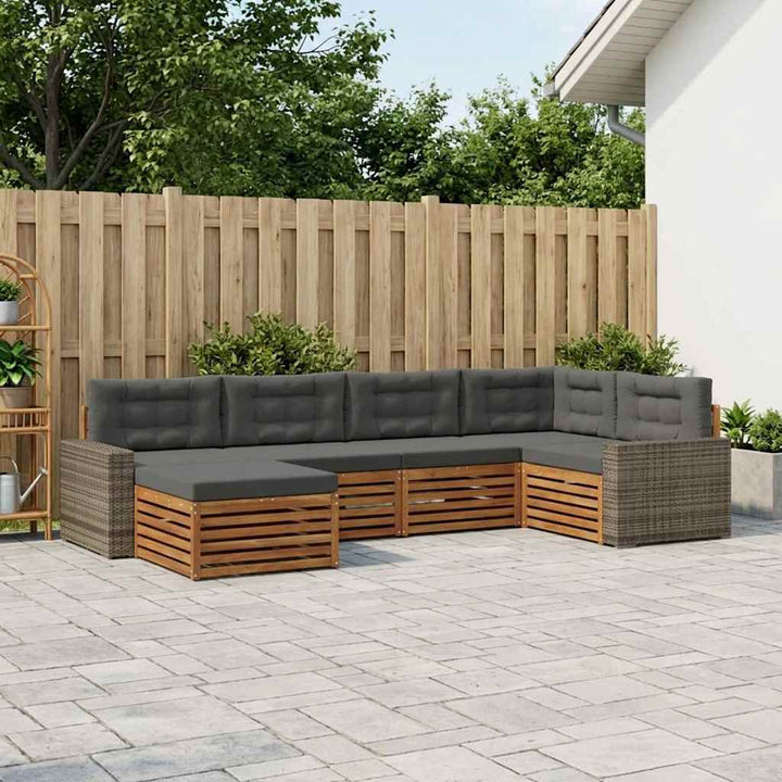 Udendørs sofagruppe med pude 6 pcs Naturlig og Antracit