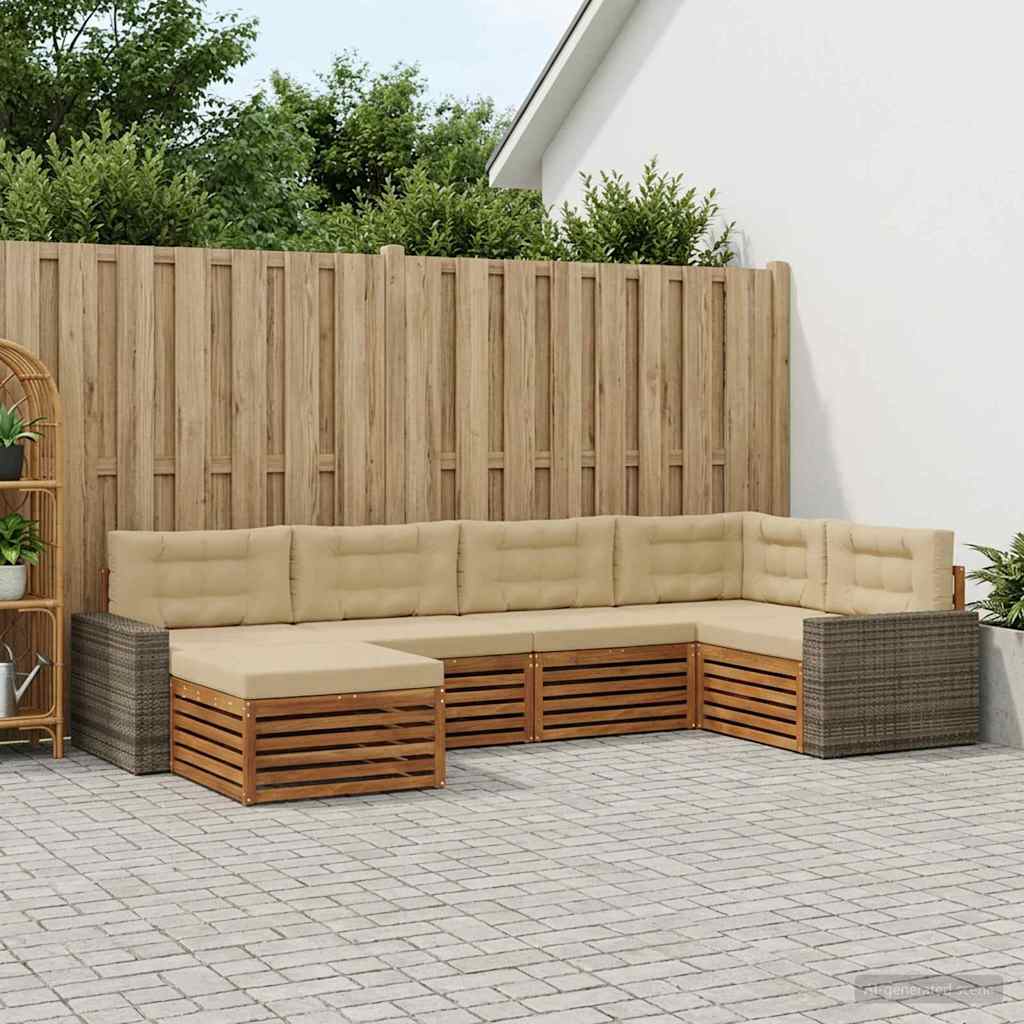 Udendørs sofagruppe med pude 6 pcs Naturlig og Beige
