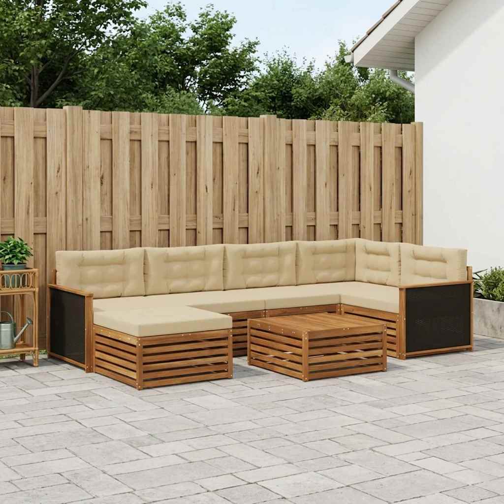 Udendørs sofagruppe med pude 7 pcs Naturlig og Beige
