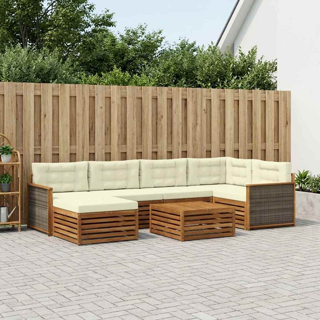 Udendørs sofagruppe med pude 7 pcs Naturlig og Fløde