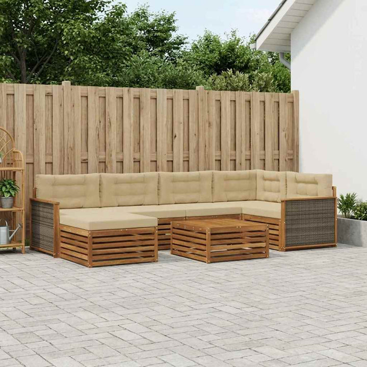Udendørs sofagruppe med pude 7 pcs Naturlig og Beige