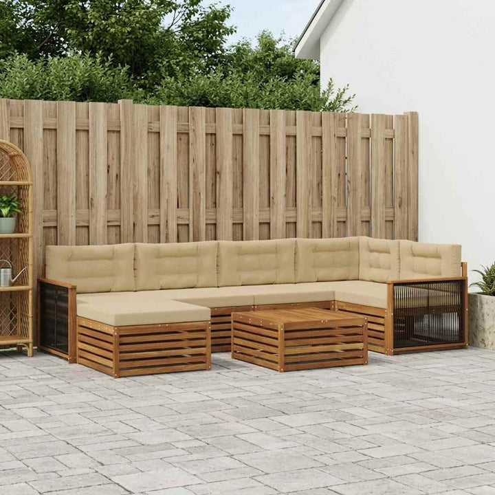Udendørs sofagruppe med pude 7 pcs Naturlig og Beige