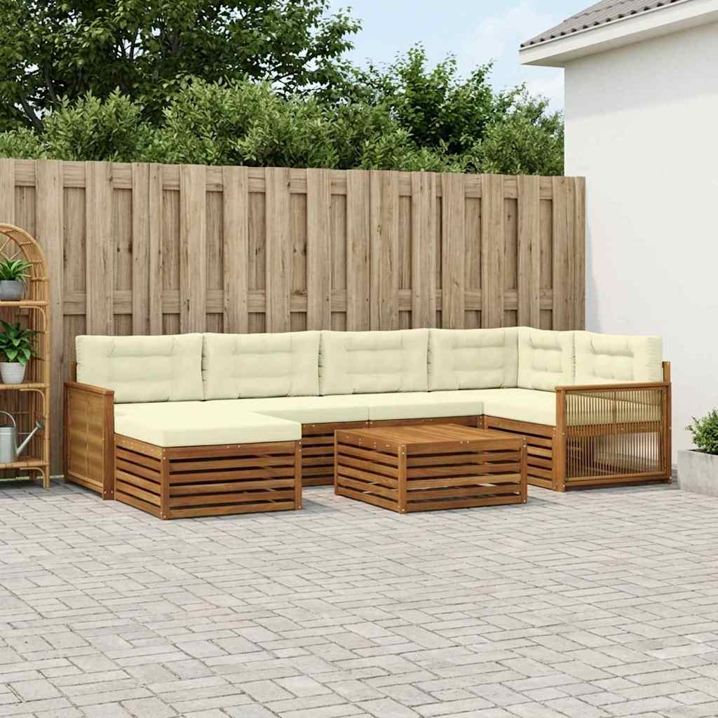 Udendørs sofagruppe med pude 7 pcs Naturlig og Fløde
