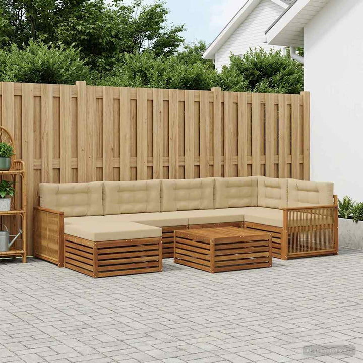 Udendørs sofagruppe med pude 7 pcs Naturlig og Beige