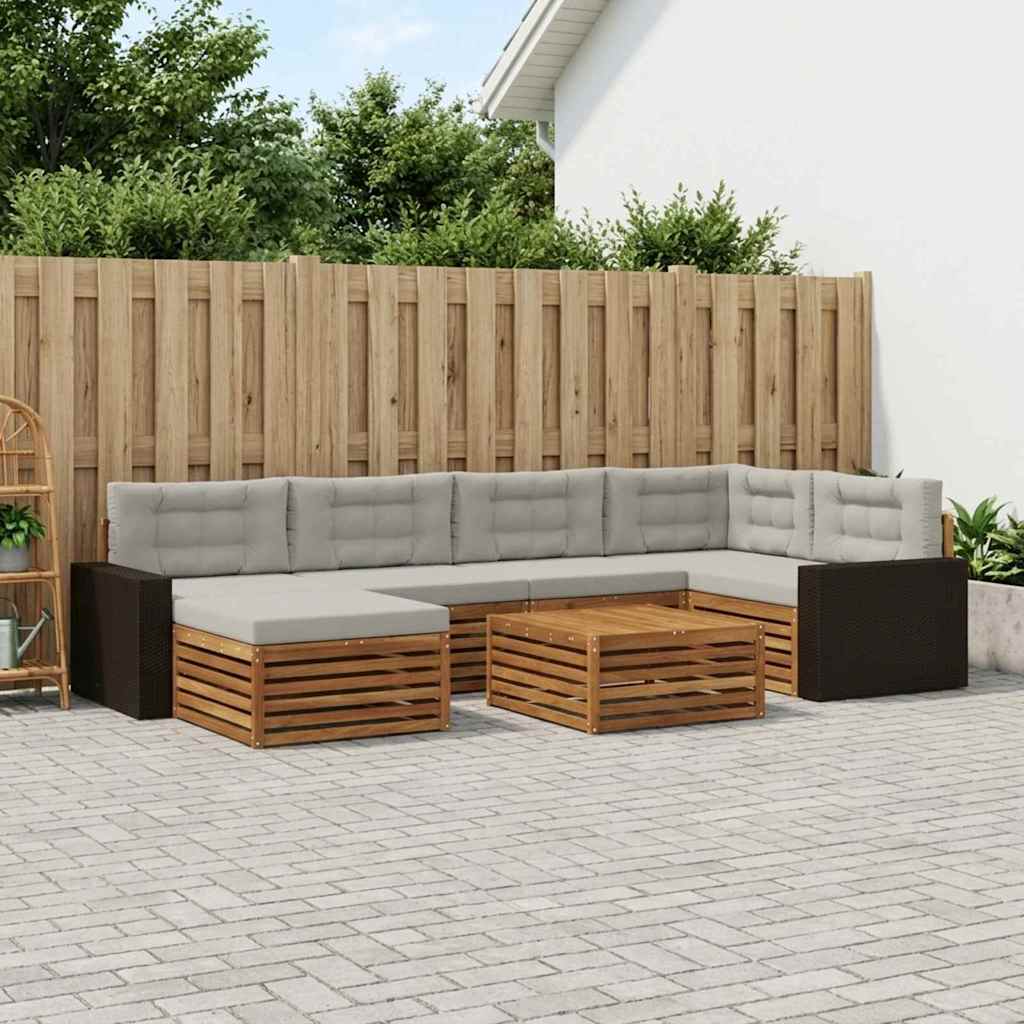 Udendørs sofagruppe med pude 7 pcs Naturfarvet og lysegrå