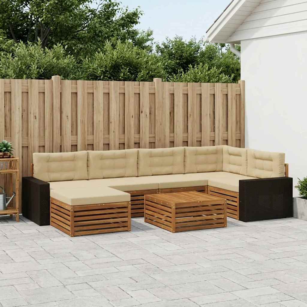 Udendørs sofagruppe med pude 7 pcs Naturlig og Beige