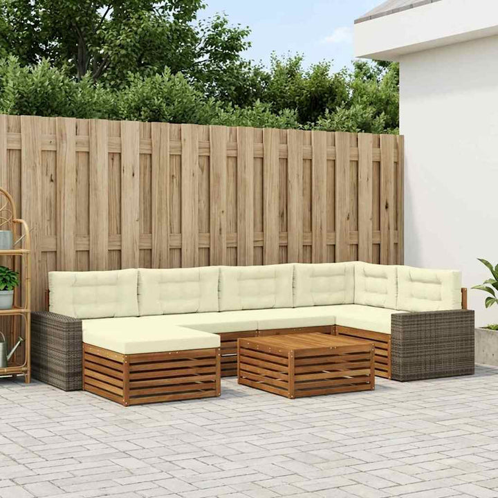 Udendørs sofagruppe med pude 7 pcs Naturlig og Fløde