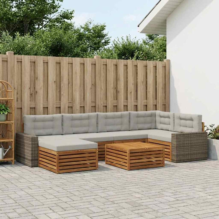 Udendørs sofagruppe med pude 7 pcs Naturfarvet og lysegrå