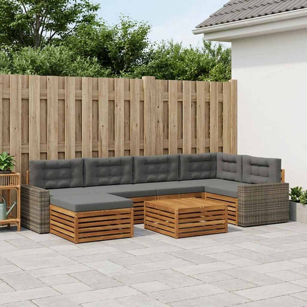 Udendørs sofagruppe med pude 7 pcs Naturlig og Antracit