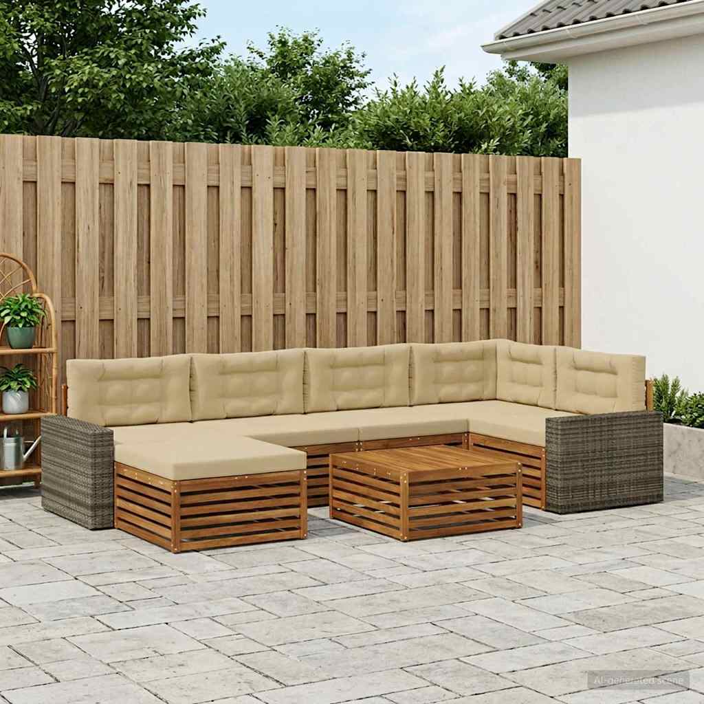 Udendørs sofagruppe med pude 7 pcs Naturlig og Beige