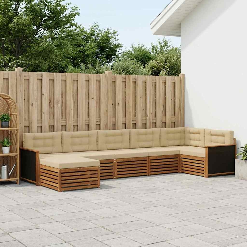 Udendørs sofagruppe med pude 7 pcs Naturlig og Beige