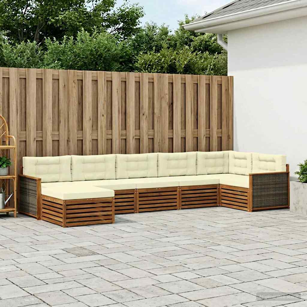 Udendørs sofagruppe med pude 7 pcs Naturlig og Fløde