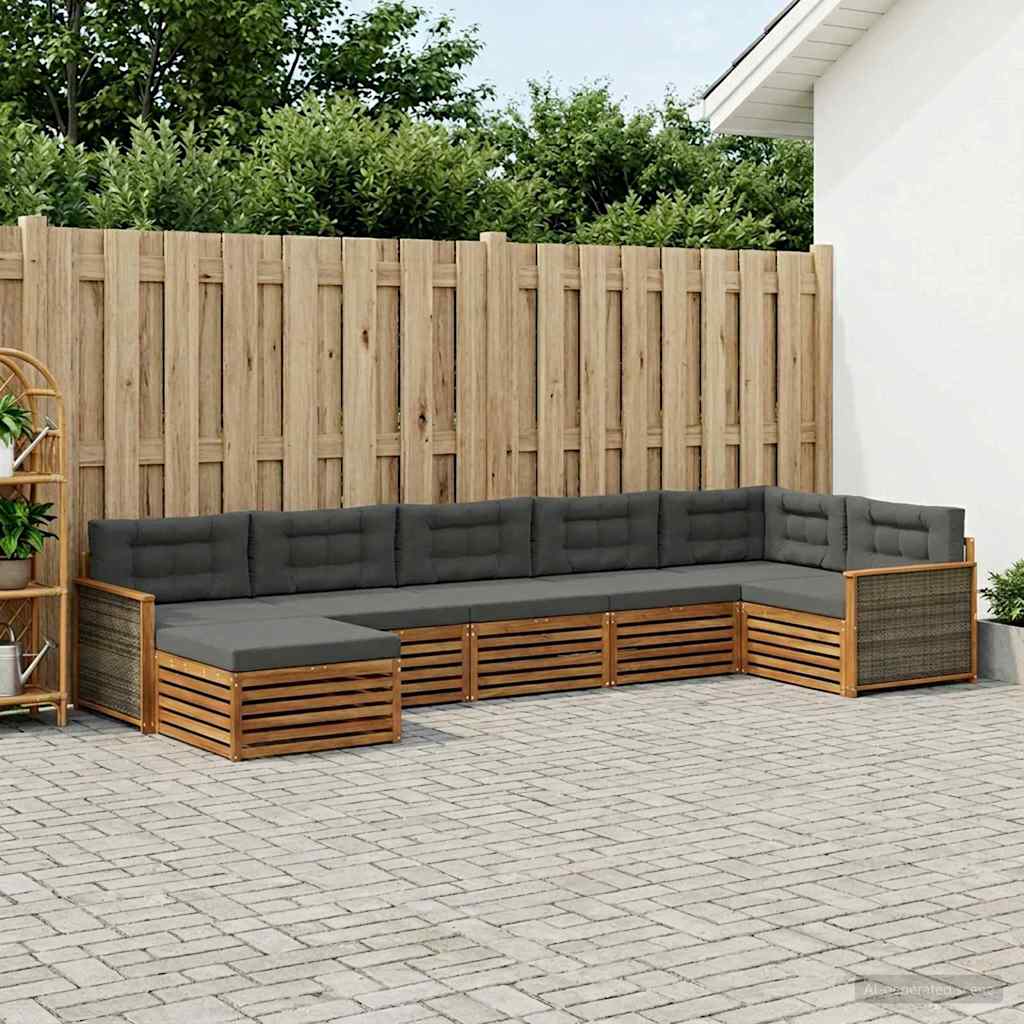 Udendørs sofagruppe med pude 7 pcs Naturlig og Antracit