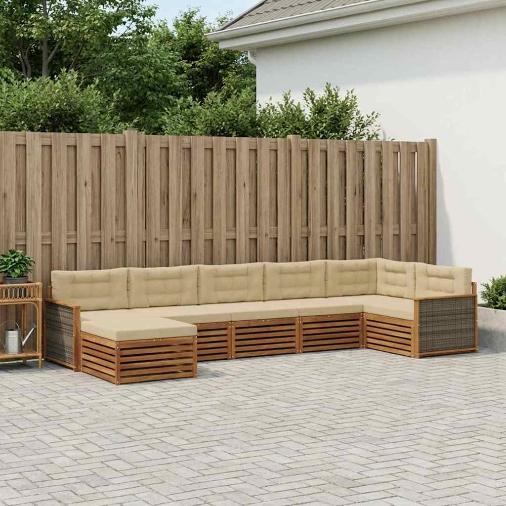 Udendørs sofagruppe med pude 7 pcs Naturlig og Beige