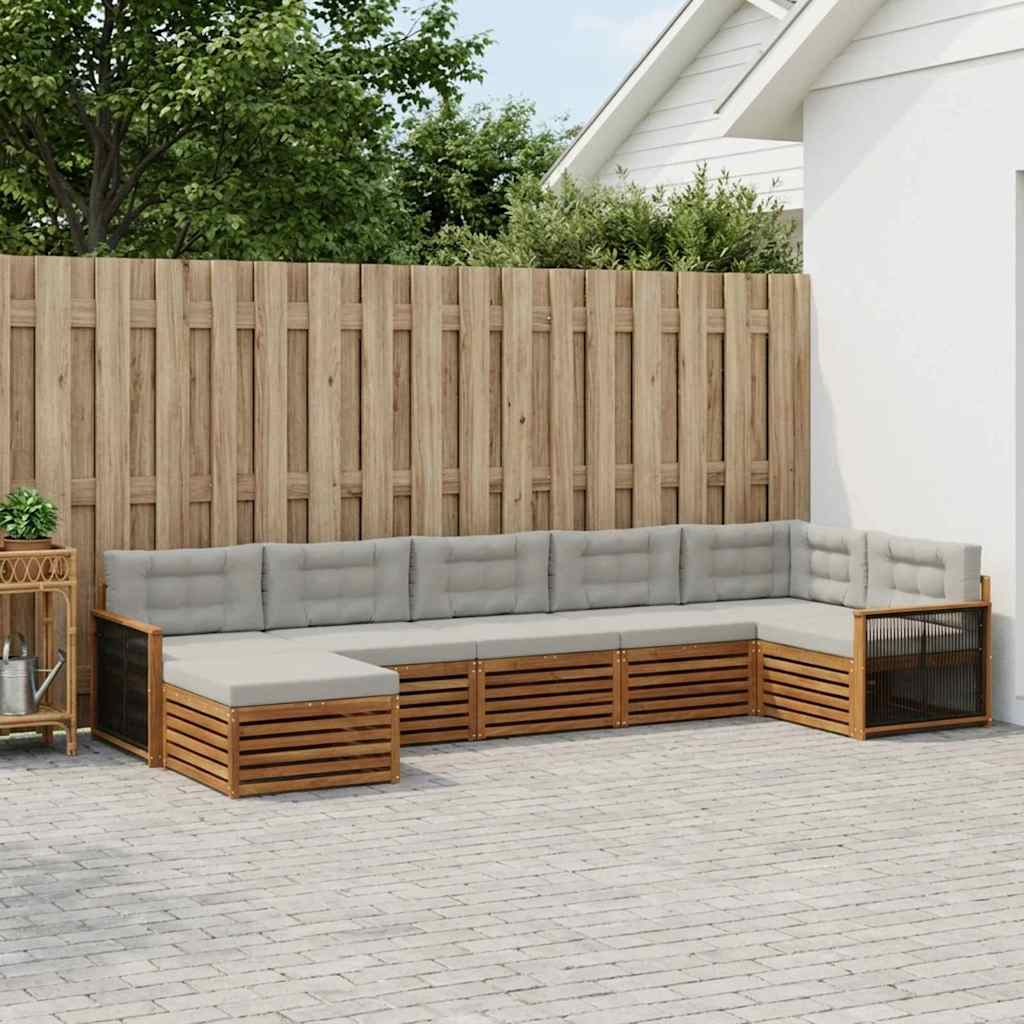 Udendørs sofagruppe med pude 7 pcs Naturfarvet og lysegrå