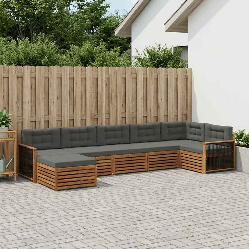 Udendørs sofagruppe med pude 7 pcs Naturlig og Antracit