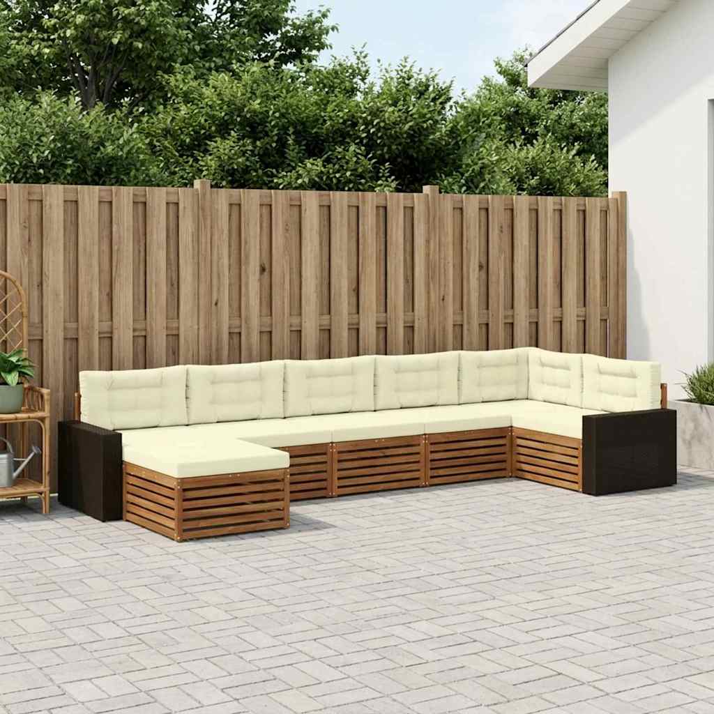 Udendørs sofagruppe med pude 7 pcs Naturlig og Fløde