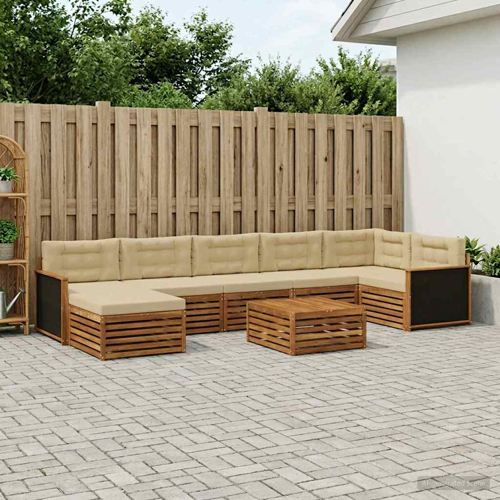 Udendørs sofagruppe med pude 8 pcs Naturlig og Beige