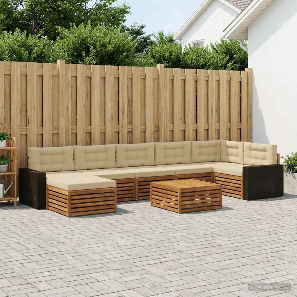Udendørs sofagruppe med pude 8 pcs Naturlig og Beige