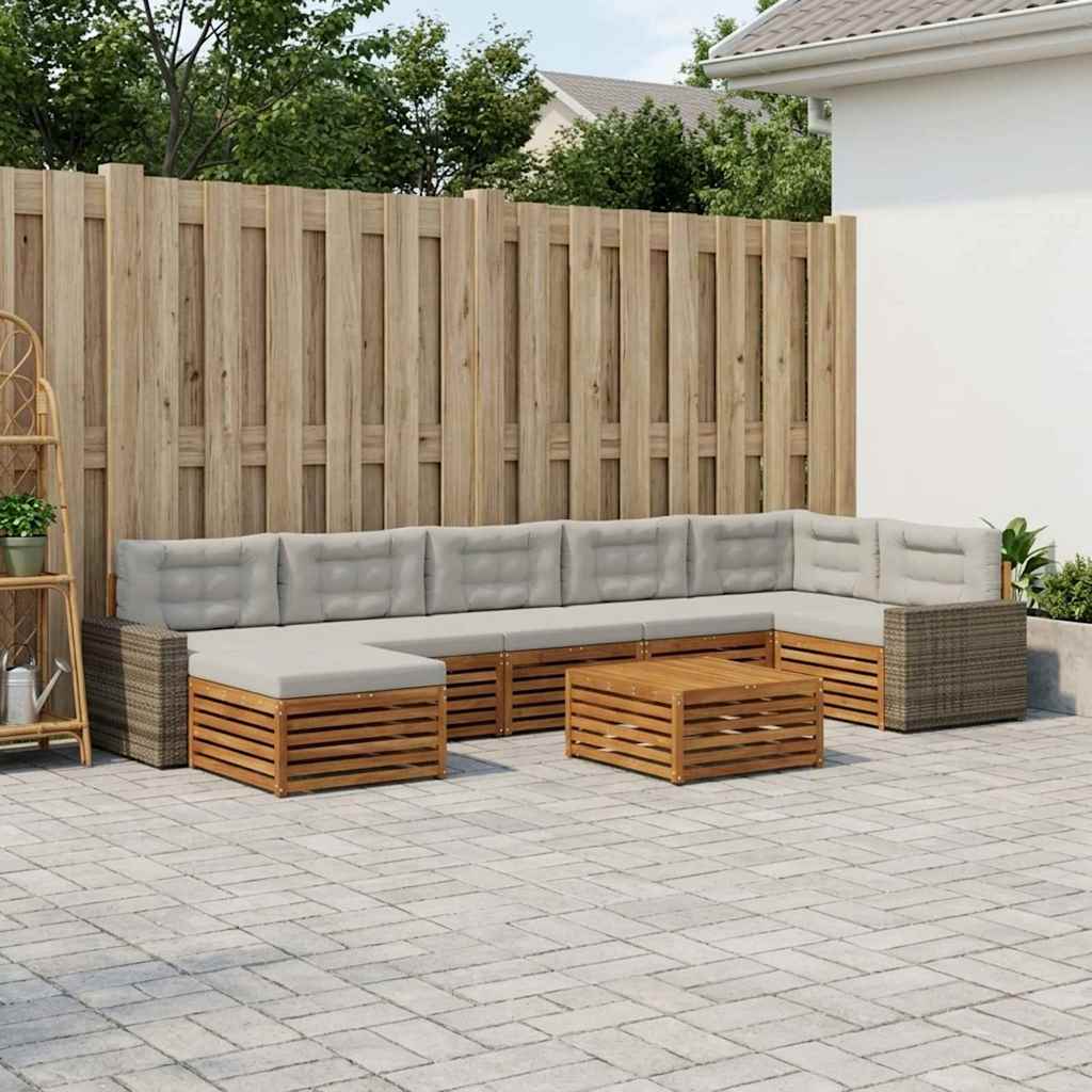Udendørs sofagruppe med pude 8 pcs Naturfarvet og lysegrå