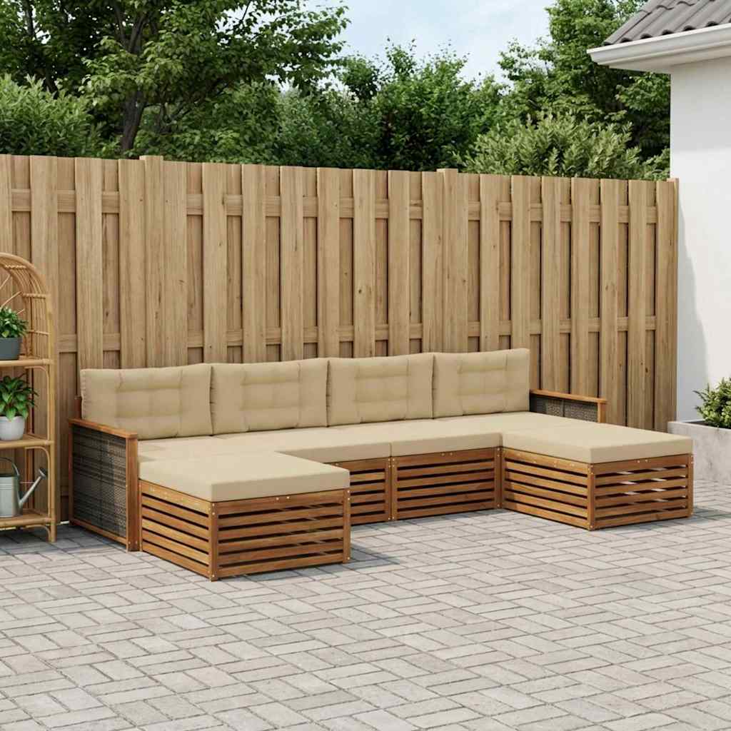 Sofasæt med pude 6 pcs Massivt Akacietræ
