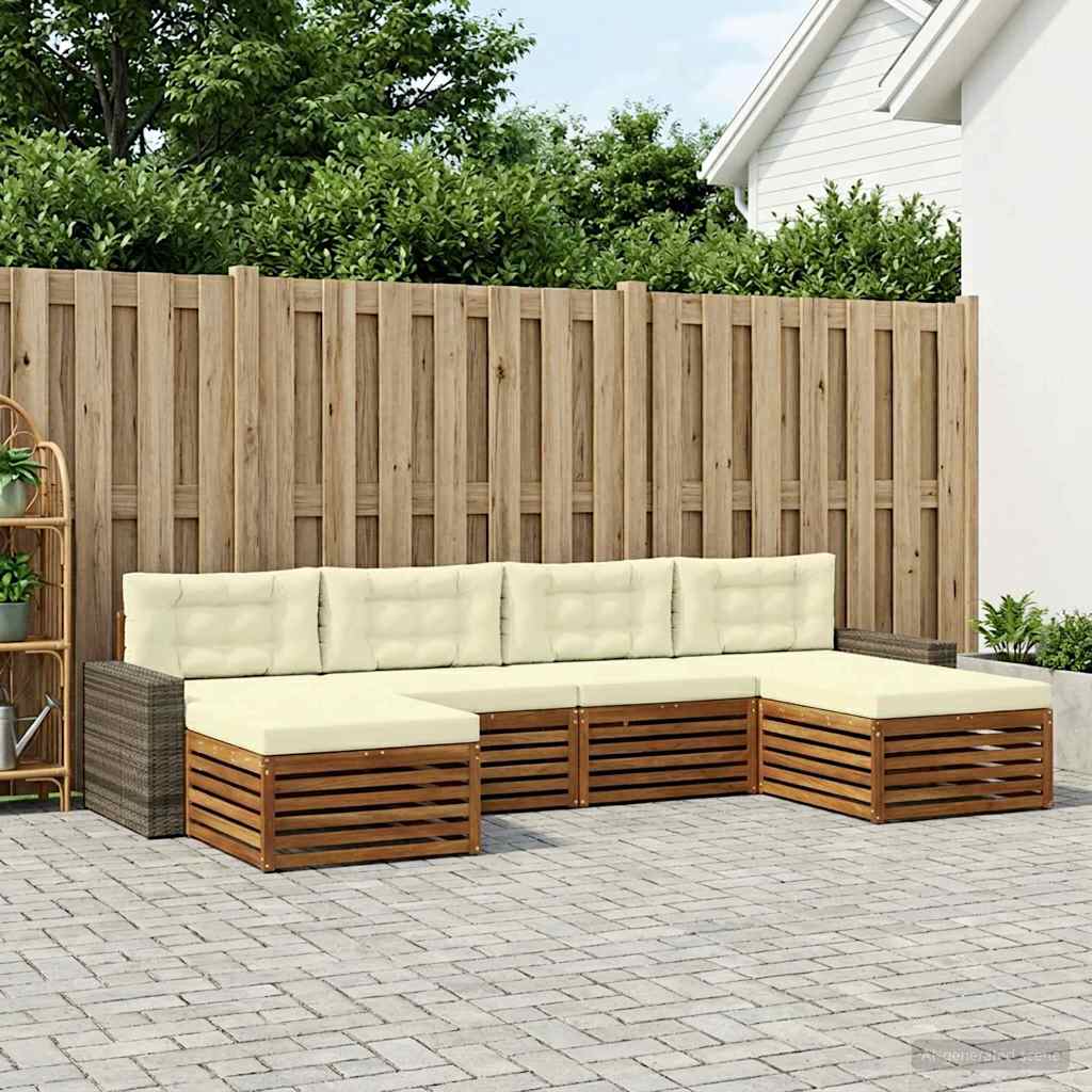Sofasæt med pude 6 pcs Massivt Akacietræ