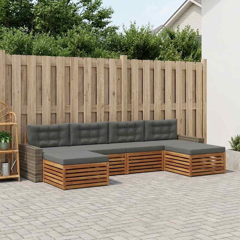 Sofasæt med pude 6 pcs Massivt Akacietræ