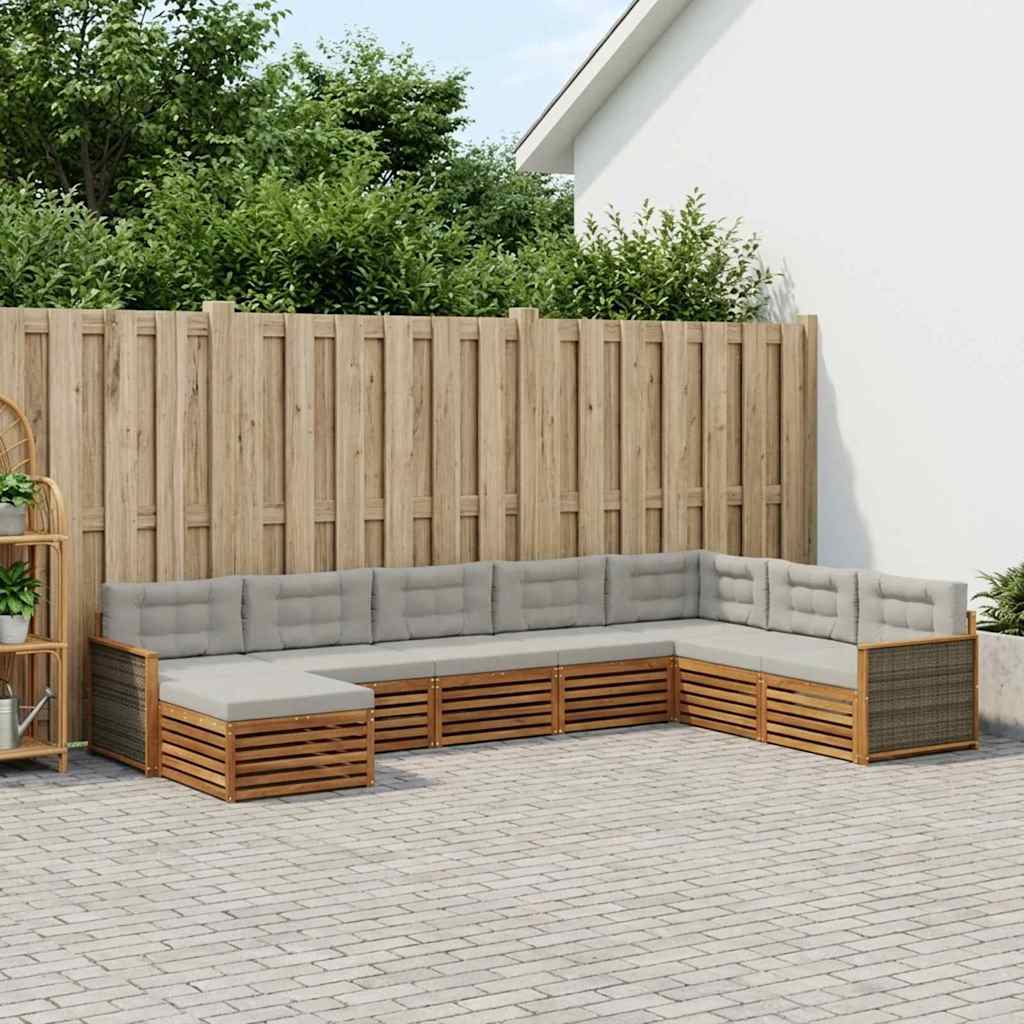 Udendørs sofagruppe med pude 8 pcs Naturfarvet og lysegrå