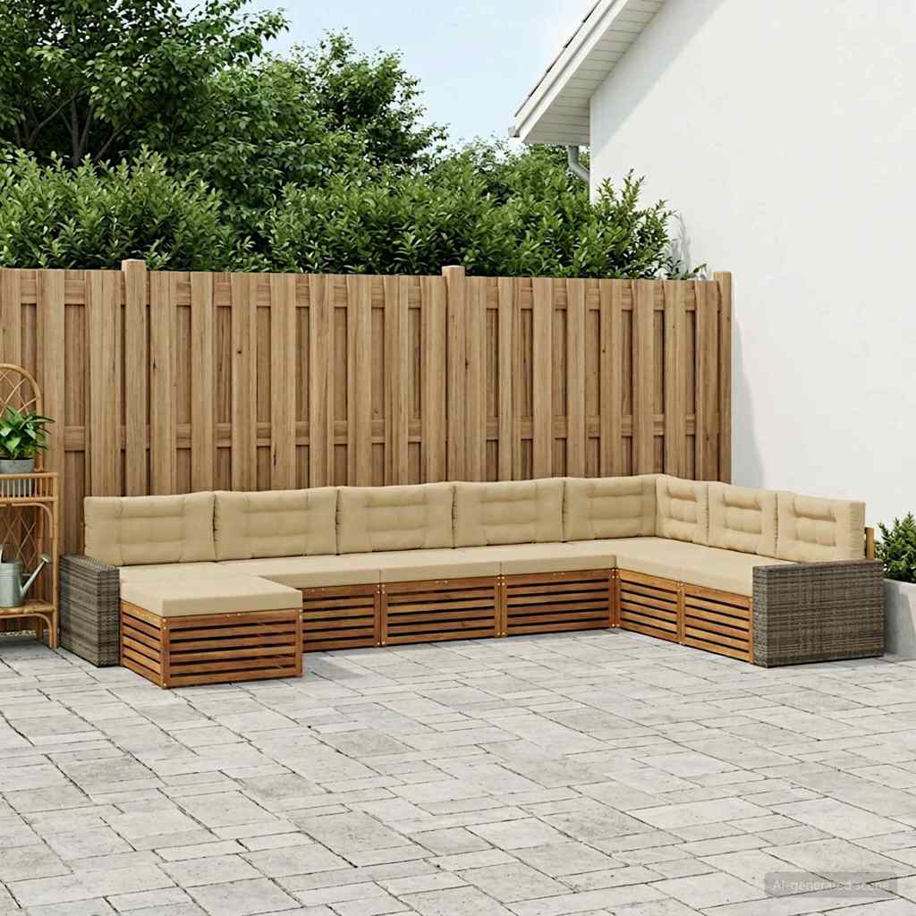 Udendørs sofagruppe med pude 8 pcs Naturlig og Beige