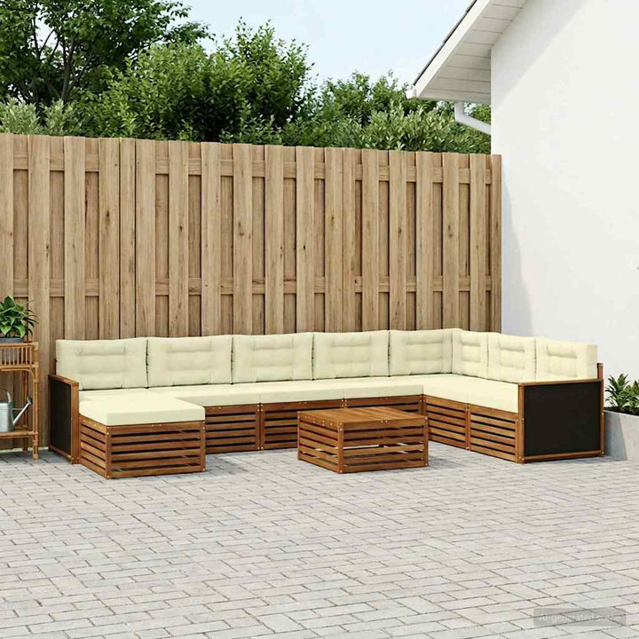Udendørs sofagruppe 9 pcs Naturlig og Fløde Massivt Akacietræ