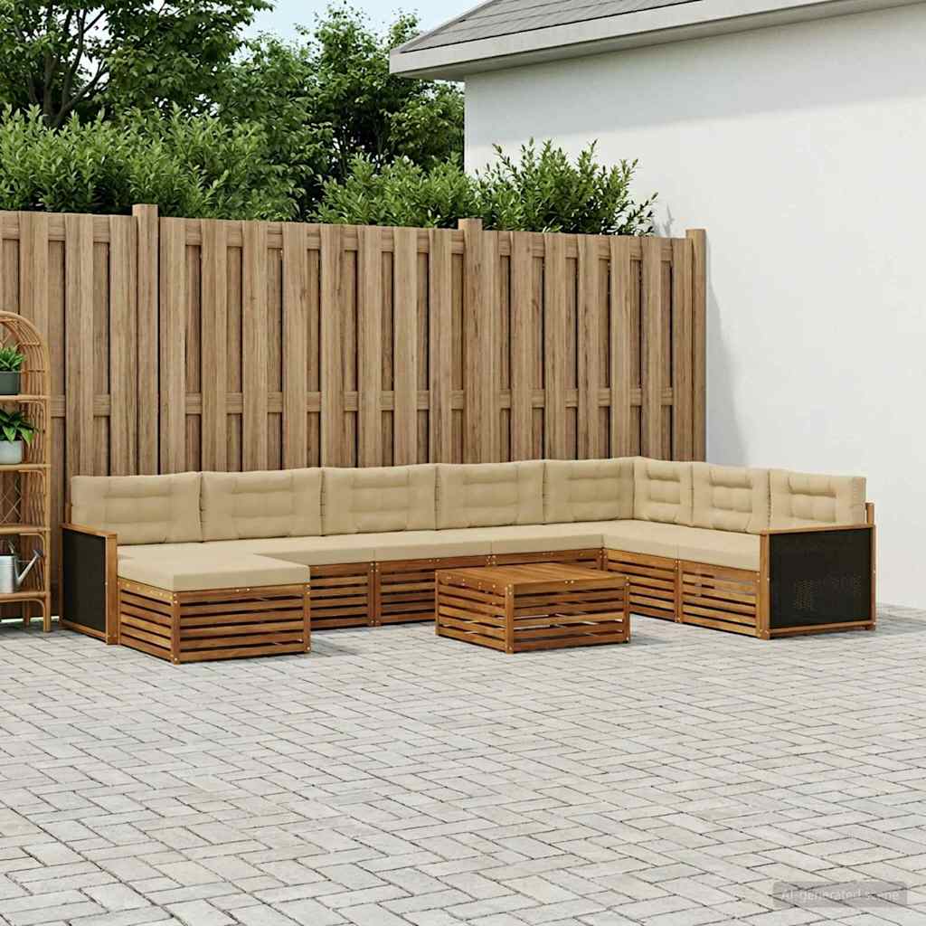 Udendørs sofagruppe 9 pcs Naturlig og Beige Massivt Akacietræ