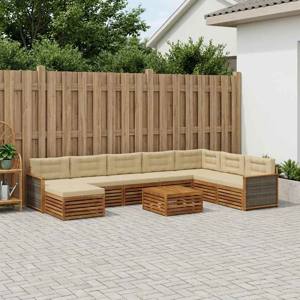Udendørs sofagruppe 9 pcs Naturlig og Beige Massivt Akacietræ