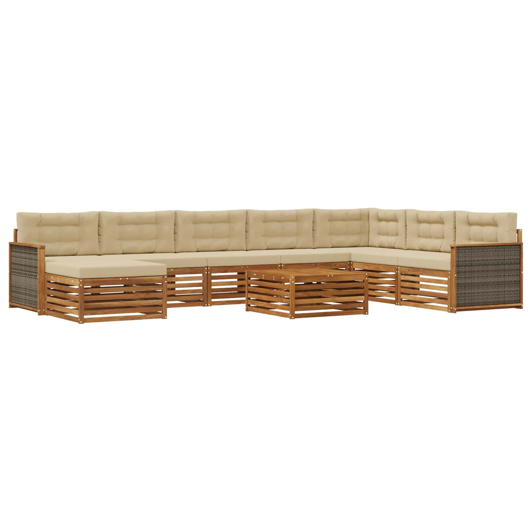 Udendørs sofagruppe 9 pcs Naturlig og Beige Massivt Akacietræ