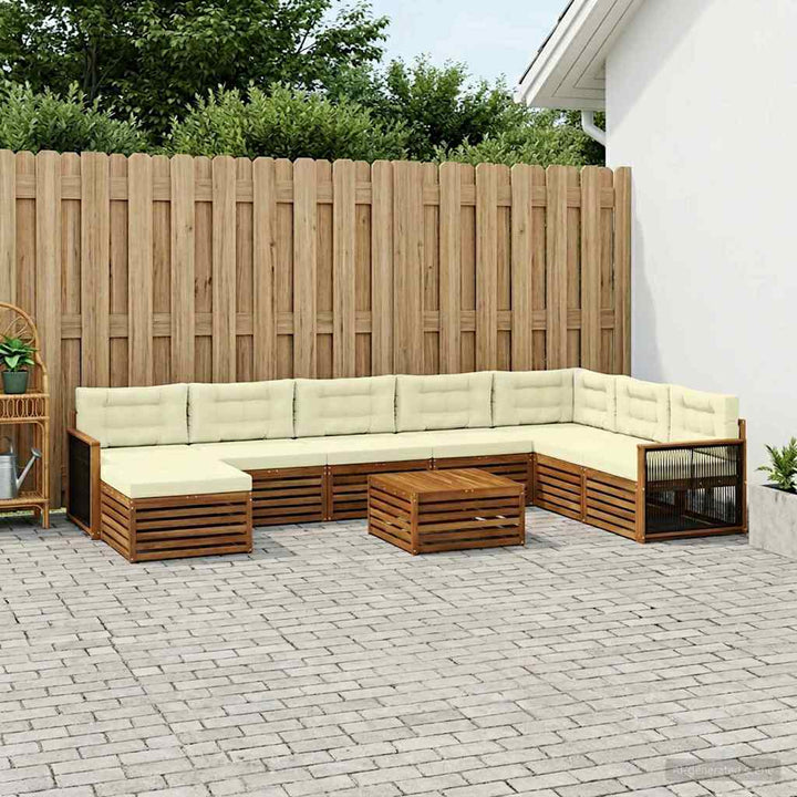 Udendørs sofagruppe 9 pcs Naturlig og Fløde Massivt Akacietræ