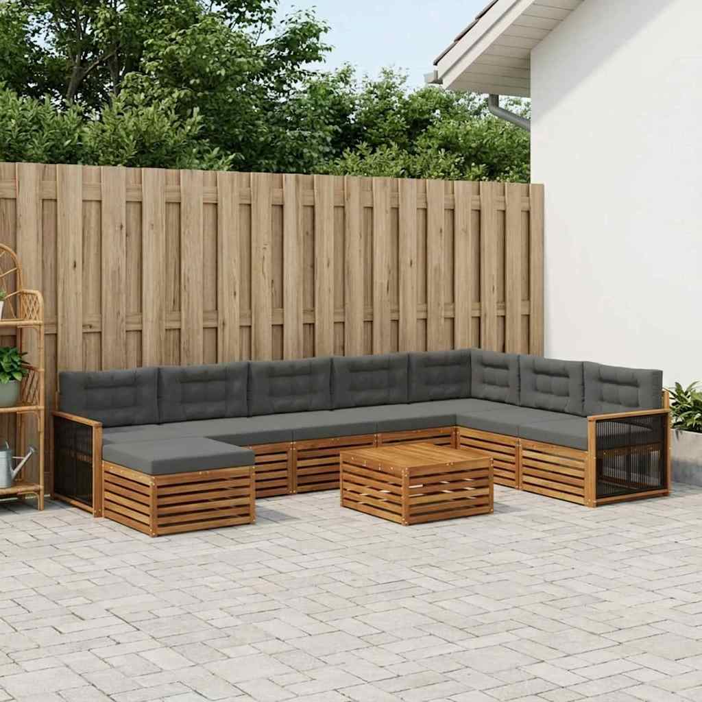 Udendørs sofagruppe med pude 9 pcs Naturlig og Antracit