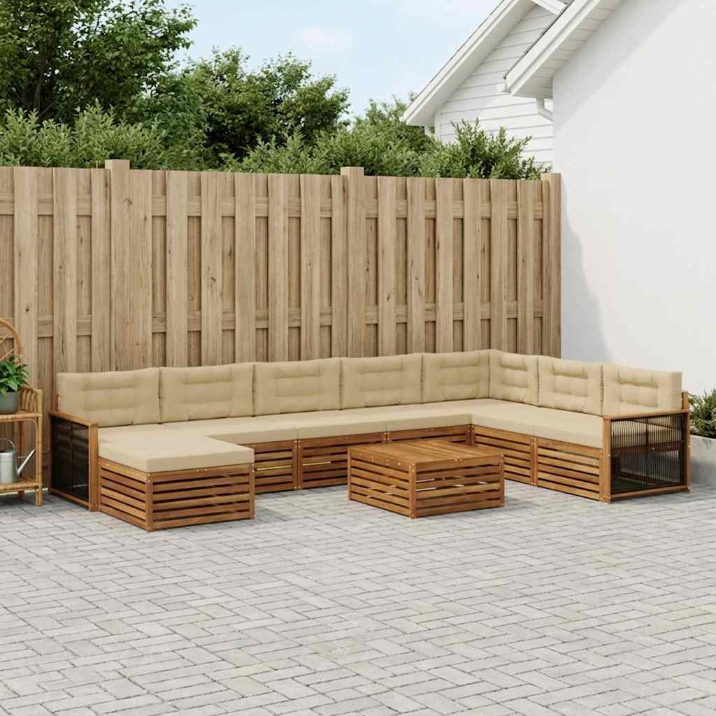 Udendørs sofagruppe 9 pcs Naturlig og Beige Massivt Akacietræ
