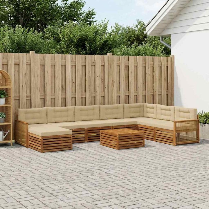 Udendørs sofagruppe 9 pcs Naturlig og Beige Massivt Akacietræ