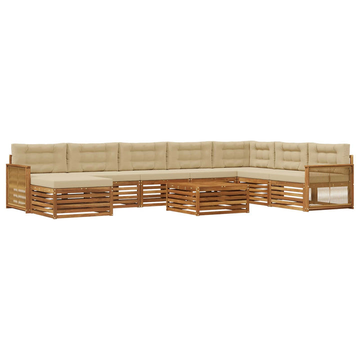 Udendørs sofagruppe 9 pcs Naturlig og Beige Massivt Akacietræ