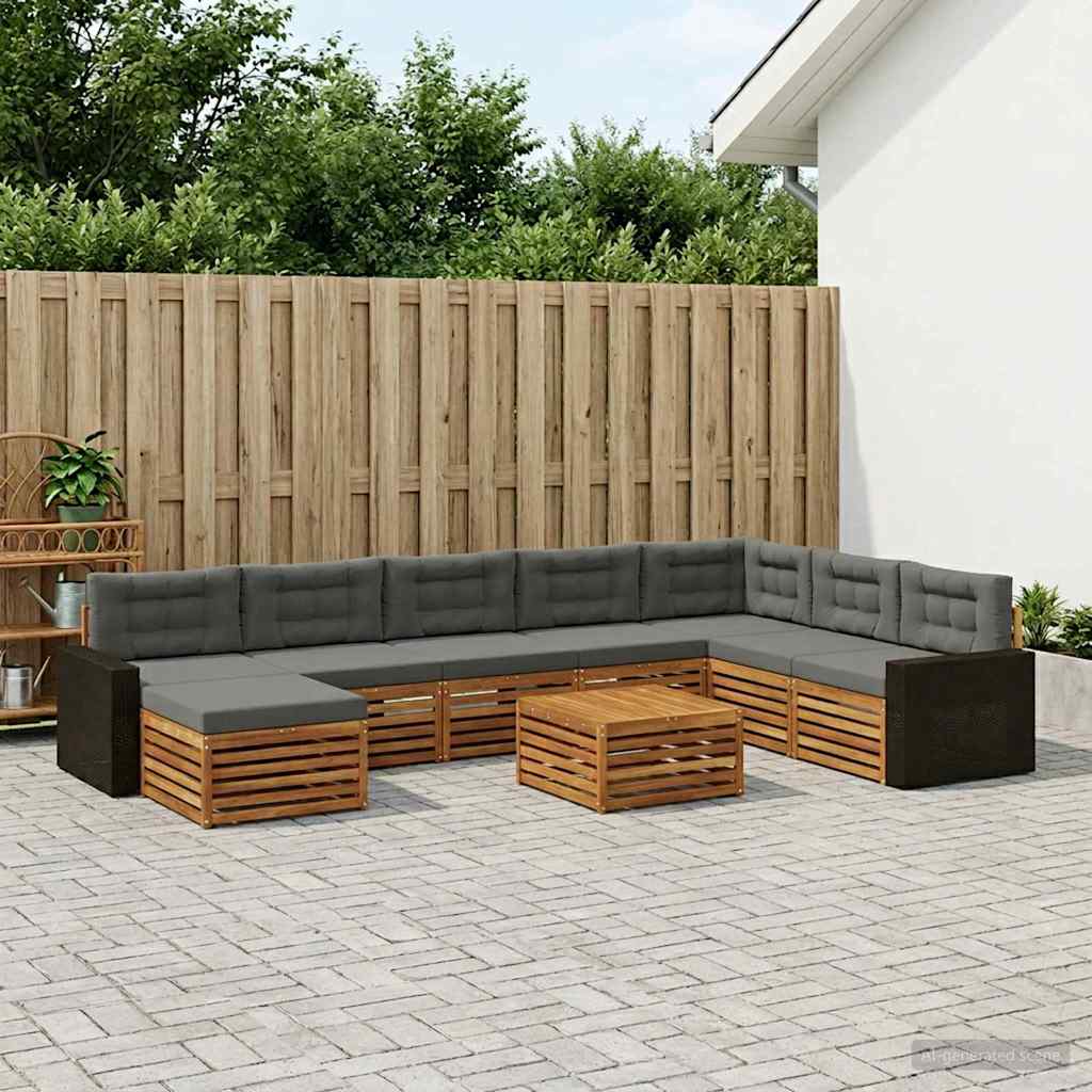 Udendørs sofagruppe med pude 9 pcs Naturlig og Antracit