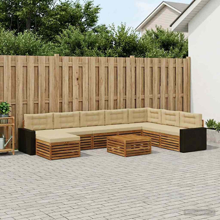 Udendørs sofagruppe 9 pcs Naturlig og Beige Massivt Akacietræ