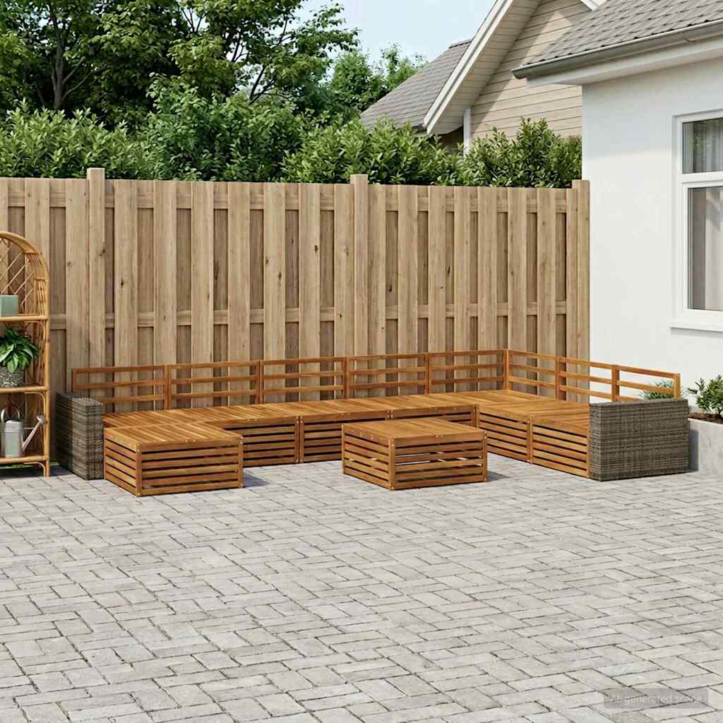 Udendørs sofagruppe 9 pcs Naturfarvet Massivt Akacietræ
