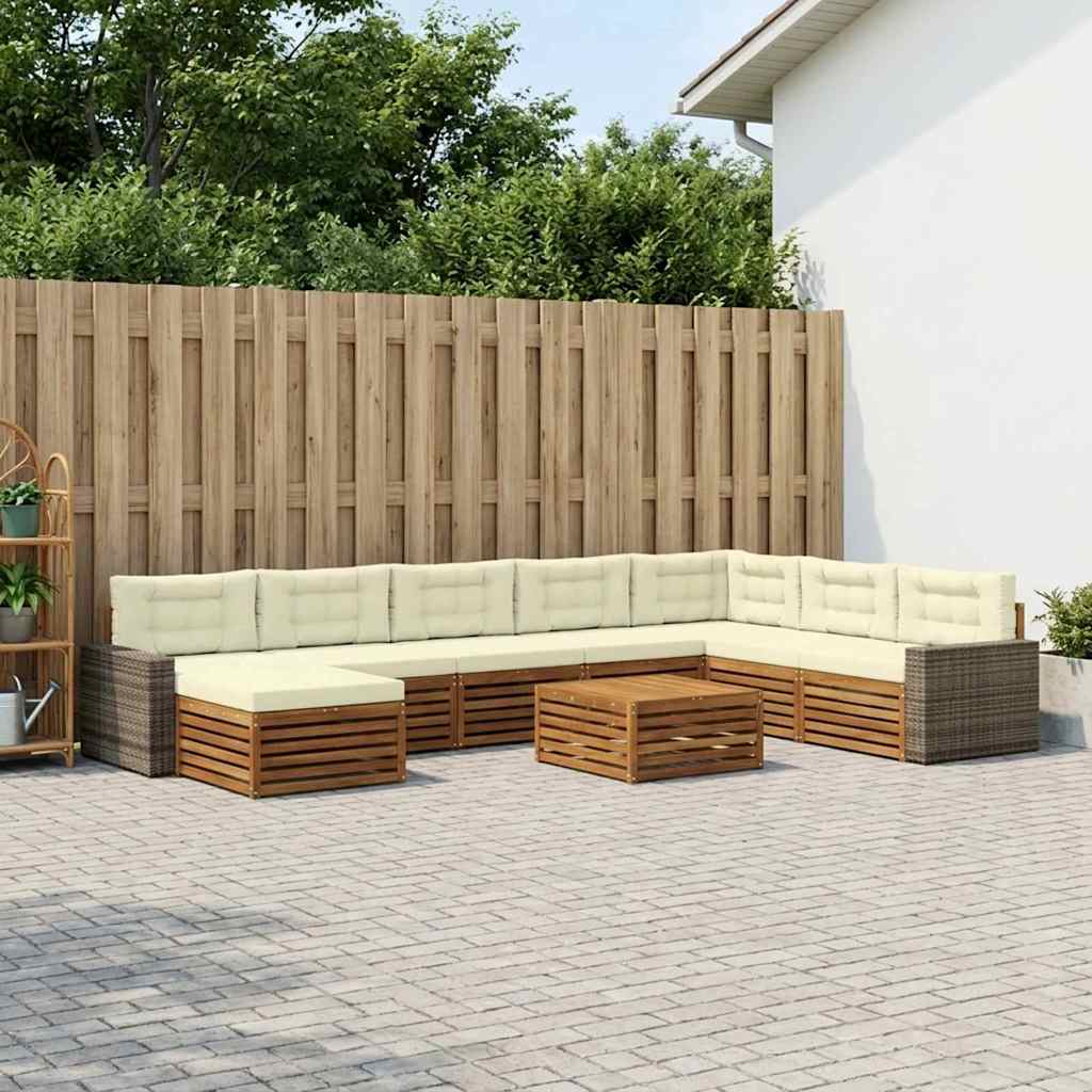 Udendørs sofagruppe 9 pcs Naturlig og Fløde Massivt Akacietræ
