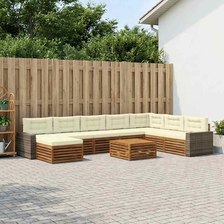 Udendørs sofagruppe 9 pcs Naturlig og Fløde Massivt Akacietræ