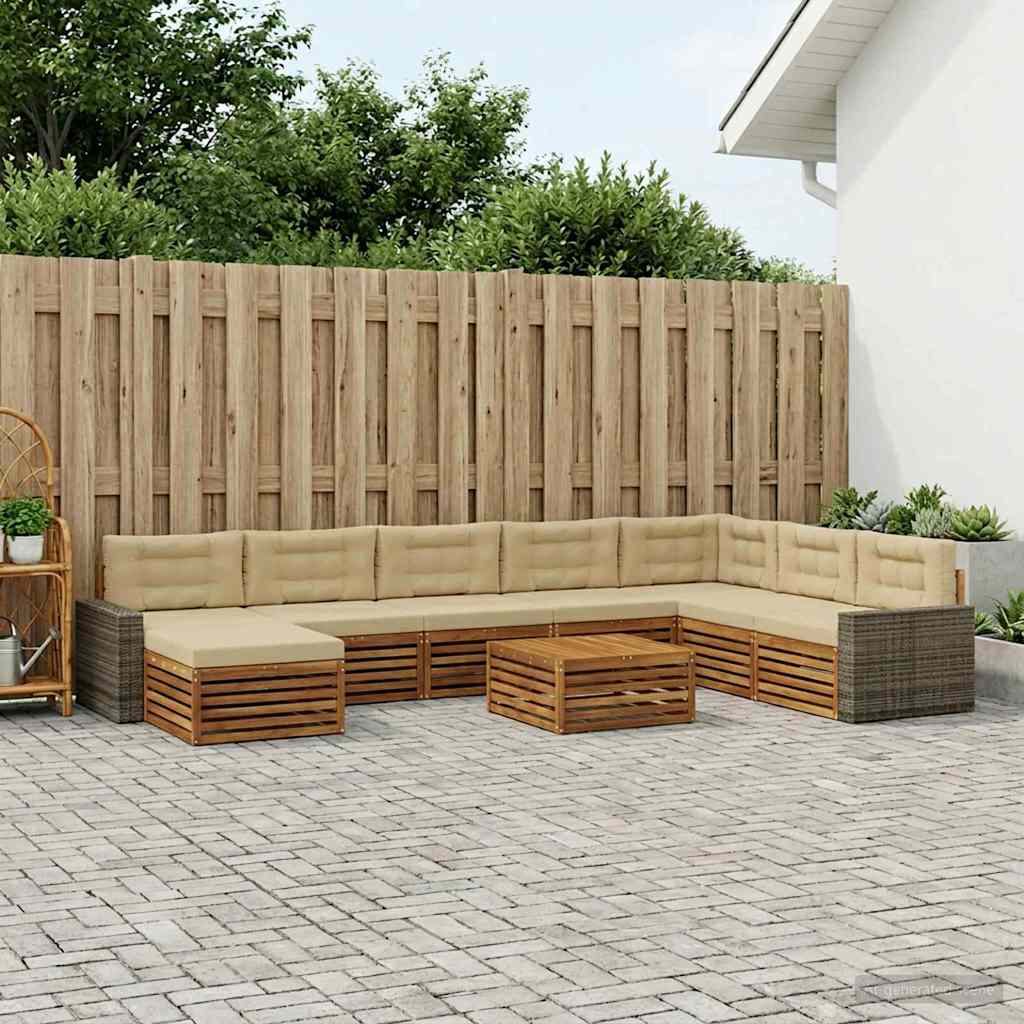 Udendørs sofagruppe 9 pcs Naturlig og Beige Massivt Akacietræ