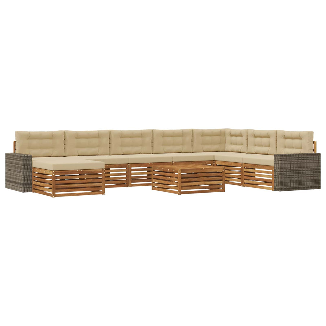 Udendørs sofagruppe 9 pcs Naturlig og Beige Massivt Akacietræ