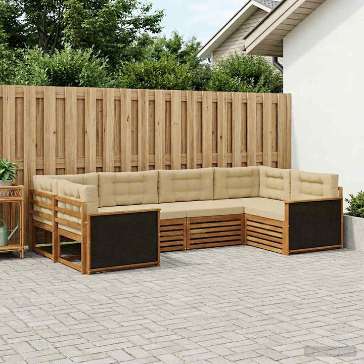 Udendørs sofagruppe med pude 6 pcs Naturlig og Beige